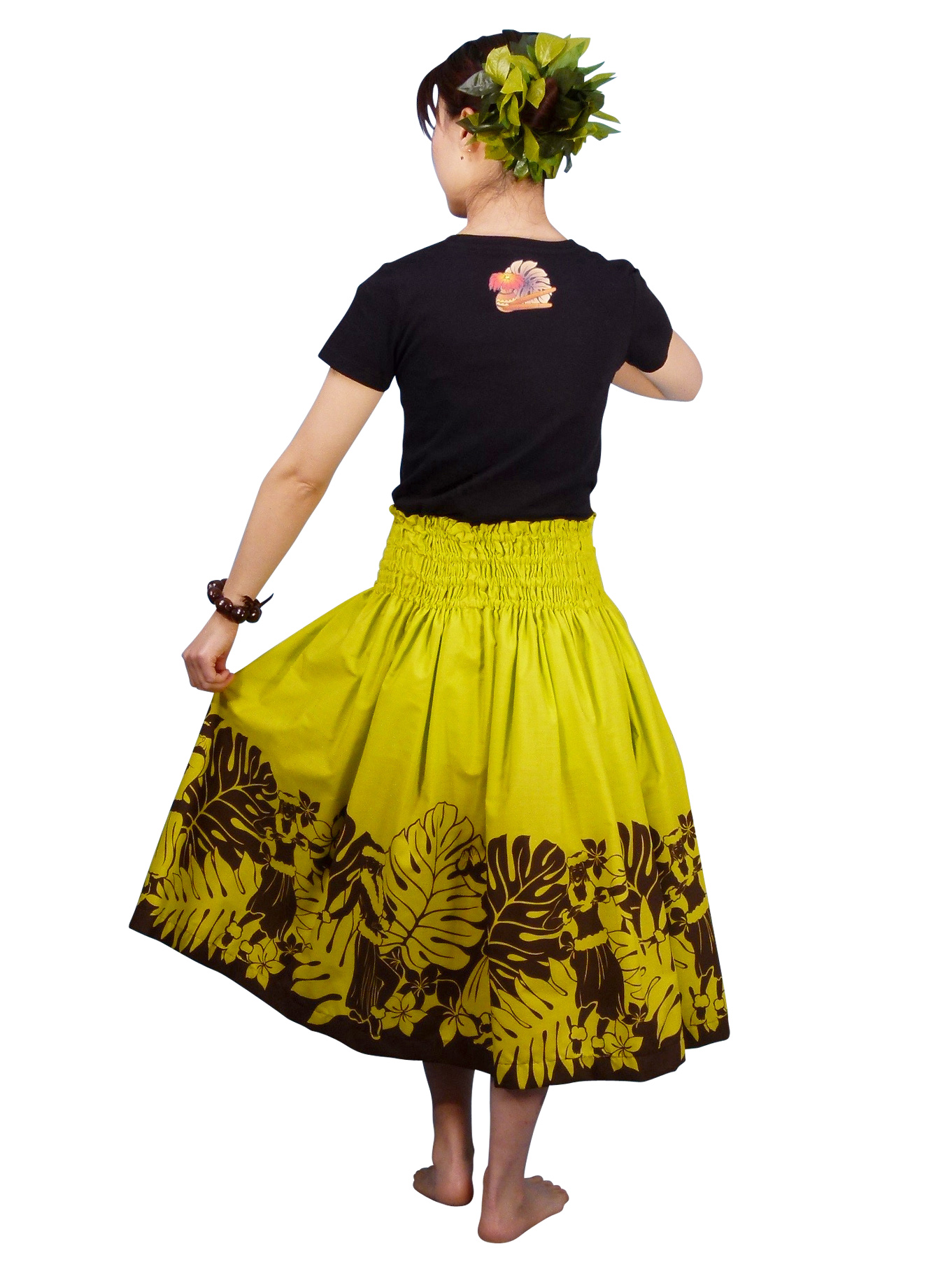 Hula Pa'u Skirt with Hula Girl Print / Green / G1443hulaohana