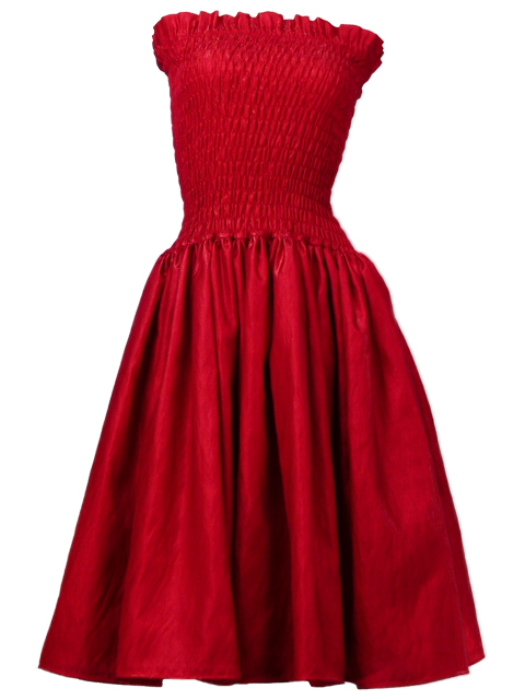 Hula Midi Shirring Back Satin Dress / Red / J1372r-hulaohana