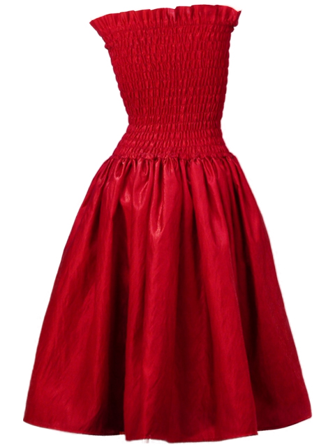 Hula Midi Shirring Back Satin Dress / Red / J1372r-hulaohana