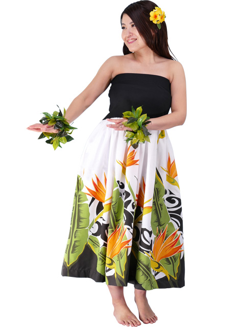 Hula Tube Top Dress with Bird of Paradise print / White / G1817w-hulaohana