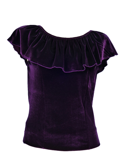 Hula Frilled Collar Blouse with Velvet / Purple / G1904pa-hulaohana