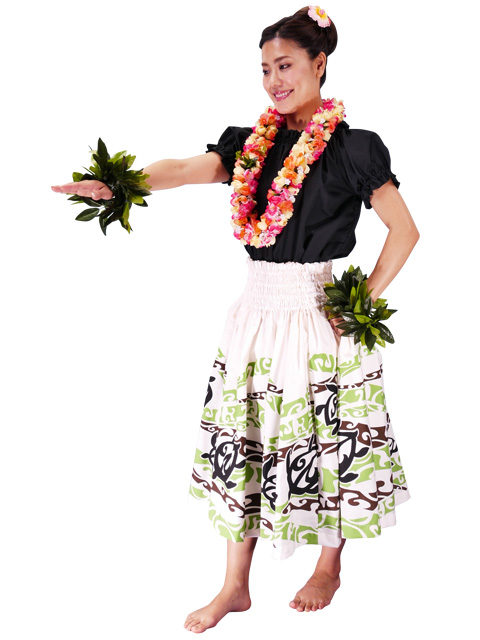 Hula Pa'u Skirt with Honu Print / White /G2070-hulaohana