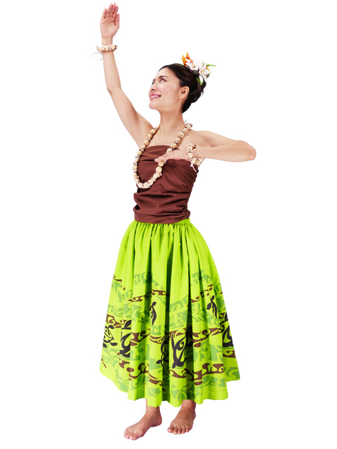 Hula Pa'u Skirt with a cord / Honu / Green / G2081g-hulaohana