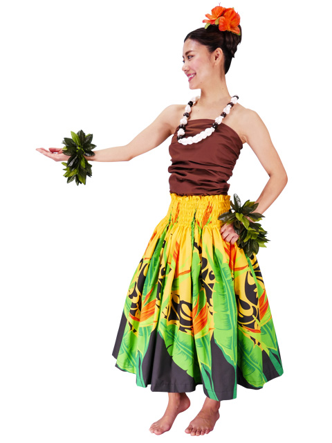 Hula Pa'u Skirt with Bird of Paradise Print / Yellow /G2096-hulaohana