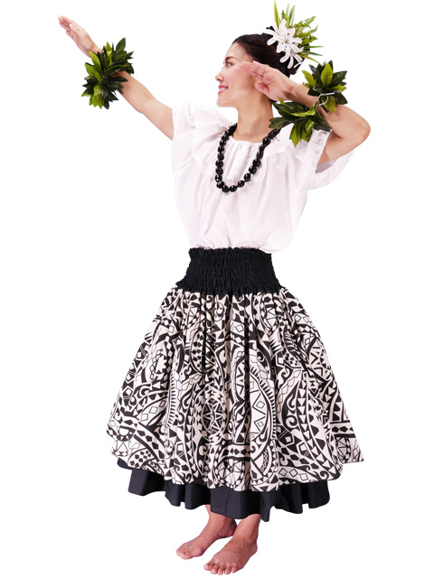 Hula Double & Reversible Pau Skirt with Kahiko Print / Black / G2116 ...