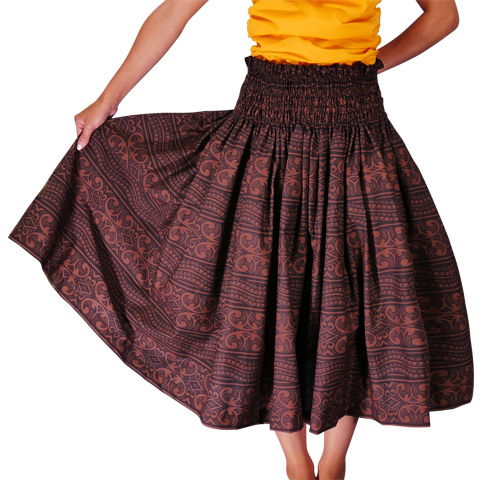 Hula Pa'u Skirt with Kahiko Print / Brown /J2207-hulaohana