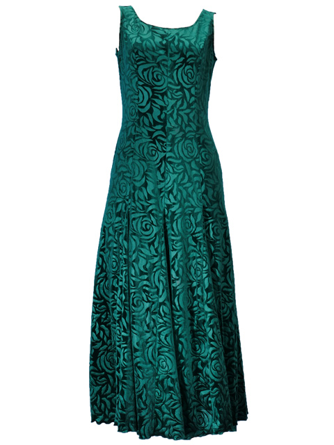 Hula Embossed Velvet Dress with Lokelani / Green / G2309ga-hulaohana
