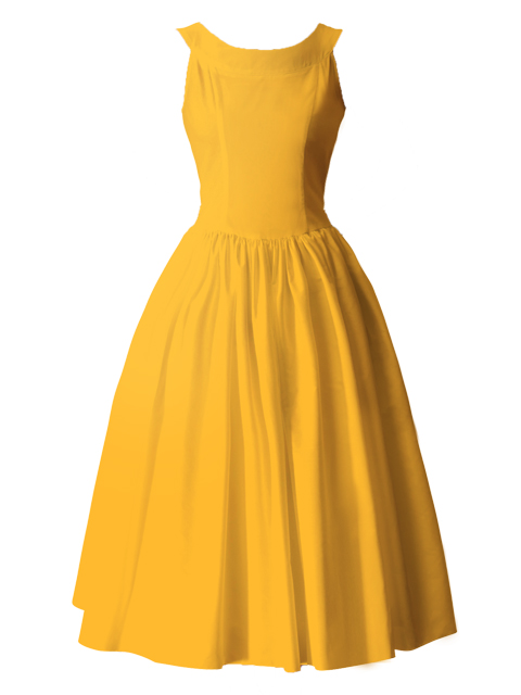 Hula Midi Yoke Dress with Hawaiian Solid Fabric / Yellow/ G2551ye-hulaohana