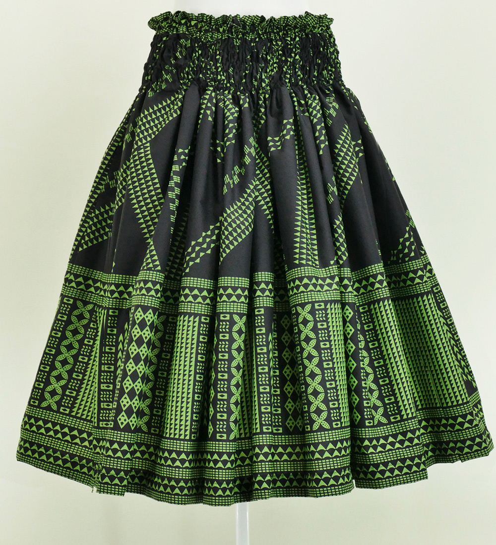 Hula Pa'u Skirt with Kahiko Print / Black & Green / G2643hulaohana