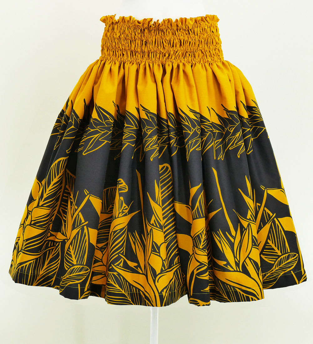 Hula Pa'u Skirt with Bird of Paradise Print / Mustard Yellow & Black ...