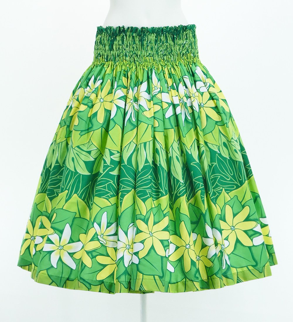 Hula Pa'u Skirt with Tiare Print / Green / G2765hulaohana