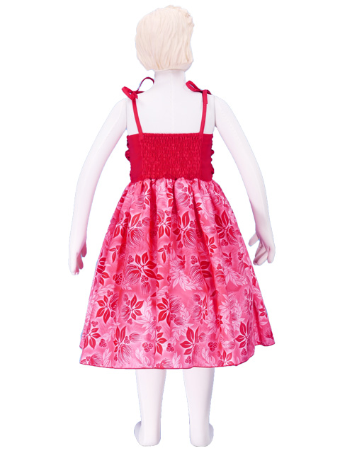 Hula Kids Drape Satin Dress with Lehua Print / Red / Gp28rd-hulaohana