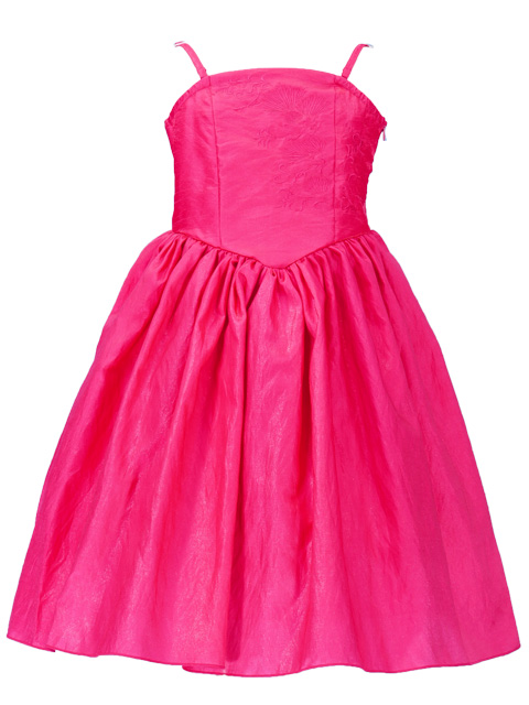 Hula Kids Back Satin Dress with Lehua Embroidery / Pink / Gp2pi-hulaohana