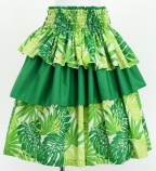 Hula Frilled Pa'u Skirt with Monstera Print / Green / G3231