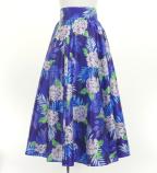 Hula Long Circular Skirt with Naupaka & Breadfruit Tree/ Luxury Collection / Navy / J3201-22
