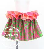 Tahitian Shantung Skirt with Kahiko&Tiare Print / Luxury Collection / Green & Pink / J3226-13