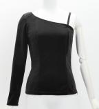 Hula One Shoulder Long Sleeve Blouse with Velvet / Black / J3268bk