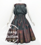 Hula Blouse & Pa'u Set-Up with Kahiko Print / Luxury Collection / Black / J3272bk