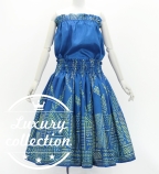 Hula Blouse & Pa'u Set-Up with Kahiko Print / Luxury Collection / Blue / J3272bl