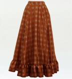 Hula Long Frill Shantung Circular Skirt with Palaka Check Print / Brown / J3309br