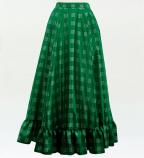 Hula Long Frill Shantung Circular Skirt with Palaka Check Print / Green / J3309gr