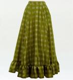 Hula Long Frill Shantung Circular Skirt with Palaka Check Print / Khaki / J3309ka