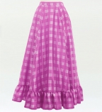 Hula Long Frill Shantung Circular Skirt with Palaka Check Print / Lilac / J3309li