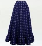 Hula Long Frill Shantung Circular Skirt with Palaka Check Print / Navy / J3309nv