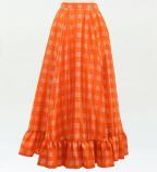 Hula Long Frill Shantung Circular Skirt with Palaka Check Print / Orange / J3309or