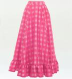 Hula Long Frill Shantung Circular Skirt with Palaka Check Print / Pink / J3309pi