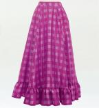 Hula Long Frill Shantung Circular Skirt with Palaka Check Print / Purple / J3309pu