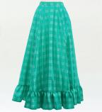 Hula Long Frill Shantung Circular Skirt with Palaka Check Print / Turquoise Blue / J3309tbl
