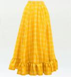 Hula Long Frill Shantung Circular Skirt with Palaka Check Print / Yellow / J3309yegr