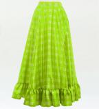 Hula Long Frill Shantung Circular Skirt with Palaka Check Print / Yellow Green / J3309bk