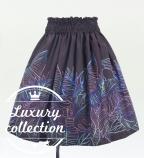 Hula Shantung Pa'u Skirt with Hawaiian Leaf Print / Luxury Collection / Dark Purple / J3310dpu