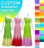 [Gradation]Custom One Shoulder Long Dress with Velvet / Pastel Color Gradation / JC54-gradation-P