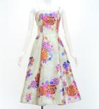 Japan Fabric Long Dress with Chrysanthemum & Plum Blossom & Cherry Blossom Print / Shantung / Beigu ...