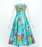 Japan Fabric Long Dress with Chrysanthemum & Plum Blossom & Cherry Blossom Print / Shantung / Light ...