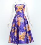 Japan Fabric Long Dress with Chrysanthemum & Plum Blossom & Cherry Blossom Print / Shantung / Purple...