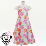 Kids Japan Fabric Long Dress with Peony Print / Beige / JWp008be