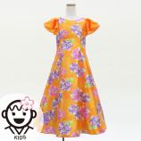 Kids Japan Fabric Long Dress with Peony Print / Orange / JWp008or