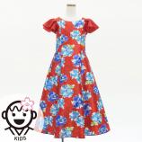 Kids Japan Fabric Long Dress with Peony Print / Red / JWp008rd