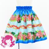 Hula Kids Shantung Pa'u Skirt with Cattleya Lei Print / Luxury Collection / Blue / Jp177bl