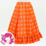 Hula Kids Long Frill Shantung Circular Skirt with Palaka Check Print / Orange / Jp224or