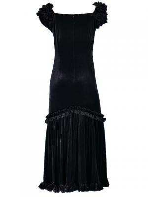 Hula Long Velvet Dress with Frills / Black / G1078b