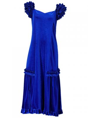Hula Long Velvet Dress with Frills  / Blue / G1078bl