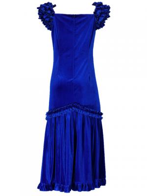 Hula Long Velvet Dress with Frills  / Blue / G1078bl