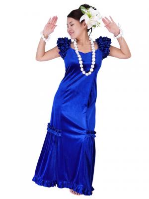 Hula Long Velvet Dress with Frills  / Blue / G1078bl
