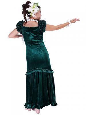 Hula Long Velvet Dress with Frills / Green / G1078g
