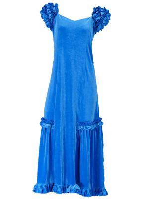 Hula Long Velvet Dress with Frills / Light Blue / G1078lb